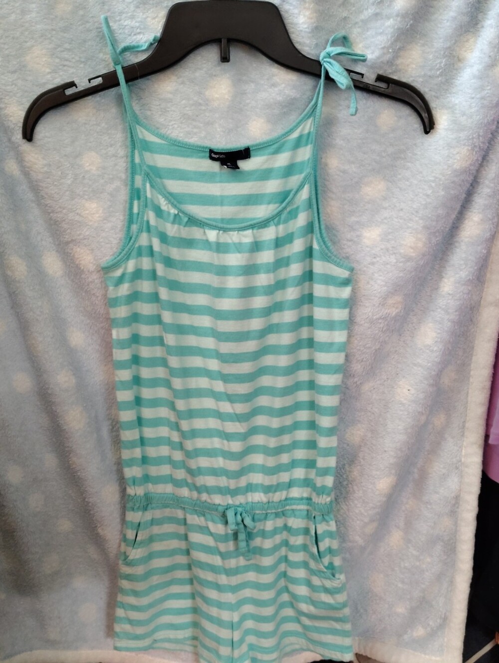 GAP Mint & White Striped Tie-Shoulder One-Piece Romper